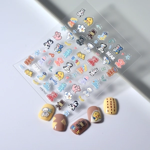 3D embossed nail stickers with colorful 5D cartoon bears, clouds and star patterns