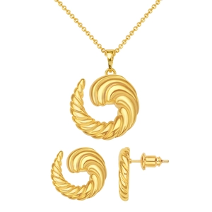Golden twisted jewelry set featuring a spiral necklace and matching stud earrings