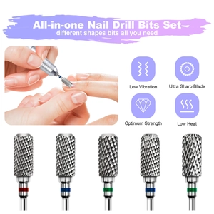 5-piece professional metal nail drill bits set for manicure with color-coded rings