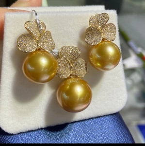 Elegant Pendant Necklace Gold Plated Copper With Zircon Flower And Golden Imitation Artificial Pearl French Retro Style For Women
