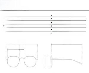Size guide for retro double-bridge sunglasses showing precise dimensions for a perfect fit