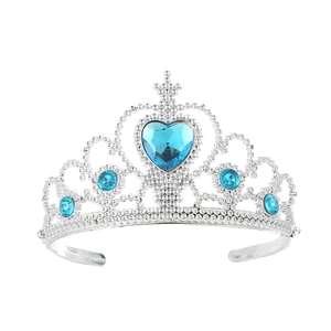 Couronne de princesse argentée avec pierre bleue en cœur et perles pour déguisement
