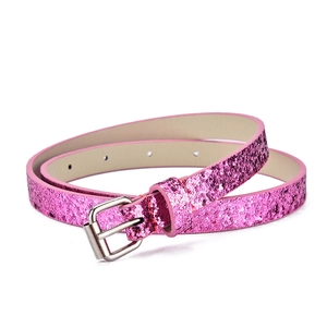 Cintura per bambini rosa glitterata in ecopelle con fibbia metallica argentata