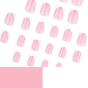 Faux ongles carrés rose pâle avec pointes french classiques et fini brillant