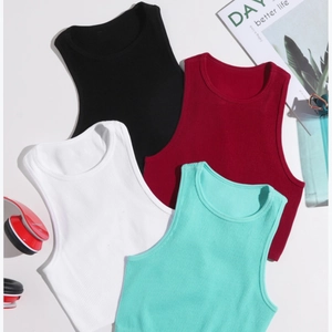 Women Ribbed Knit Tank Top Sleeveless Racerback Slim Fit Yoga Sports Running Crop Top Solid Color Soft Elastic
