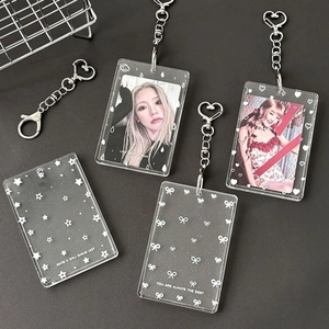 Glitter acrylic photocard holder with heart clasp and printed butterfly patterns