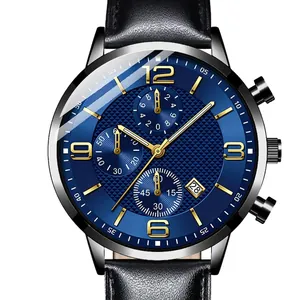 Montre À Quartz Pour Homme Boîtier En Alliage Bracelet En Similicuir Aiguilles Lumineuses Date Calendrier Mode Affaires