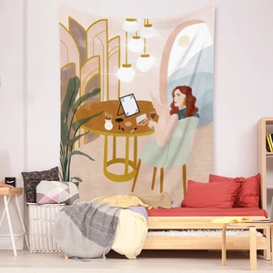 Detailed close-up of high-definition digital print on soft bohemian wall tapestry