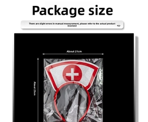 Nurse hat headband for Halloween costumes with size details and red cross logo