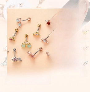 Detailed collection of vintage heart and star zircon cartilage studs in various gold finishes