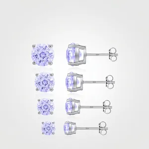 Lavender Round Cut Purple Zircon Stud Earrings With 925 Sterling Silver Earring Post Simple Geometric Jewelry For Women