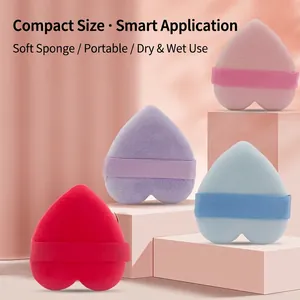 Heart Shaped Powder Puff Crystal Velvet Soft Sponge For Dry Use Setting With Ribbon Handle Professional Makeup Tool