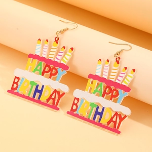 Boucles d'oreilles gâteau Happy Birthday en acrylique coloré avec bougies et crochets