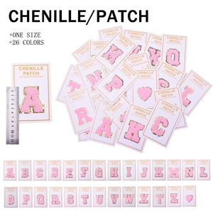 Pink Chenille Alphabet Letter Patches Gold Glitter Edge Self Adhesive Peel And Stick Embroidery Patch For Clothes Hats Bags