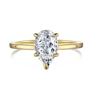 Elegant S925 sterling silver ring with pear-cut champagne zircon on white background
