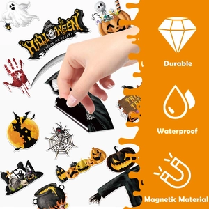 Waterproof Halloween magnetic stickers featuring ghosts and pumpkins for garage door decor