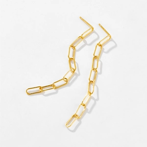 Elegant 65cm S925 sterling silver long chain earrings with golden paperclip link design