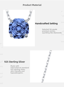 Detailed view of S925 sterling silver chain and hand-set 5A blue tanzanite zircon pendant