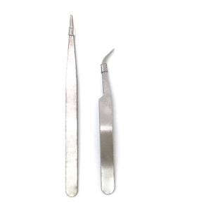 Set of professional stainless steel straight and curved pointed tweezers for DIY jewelry making