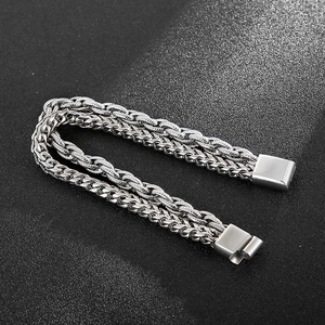 Men's double-layered titanium steel woven chain bracelet with a square magnetic clasp
