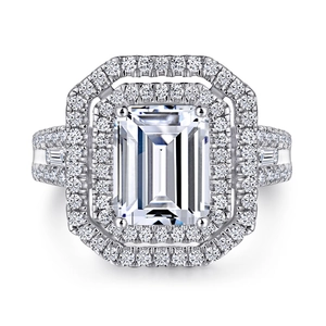 925 Sterling Silver Princess Cut Zirconia Ring For Women Luxury Double Halo Engagement Wedding Band Western Fashion Jewelry