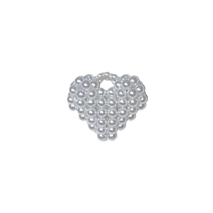 Handmade woven pearl heart ring featuring a large white heart shape on white background
