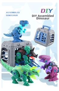 Dettaglio del set di 6 dinosauri fai-da-te da montare con viti in plastica e gabbie