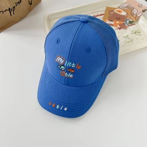 Breathable blue mesh kids baseball cap with tropical fish and letter embroidery