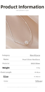 Detailed view of S925 sterling silver chain with a 9.95mm freshwater pearl and dimensions