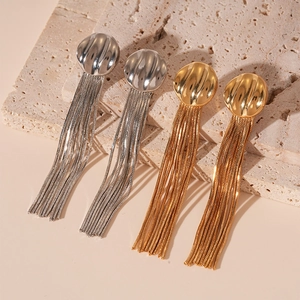 Elegant geometric metal tassel earrings in gold and silver plating on stone base