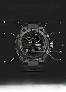 Tactical dual display sports watch with water resistance and multi-functional digital dial