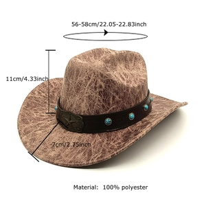 Vintage western cowboy hat in dark brown faux suede with turquoise belt decoration