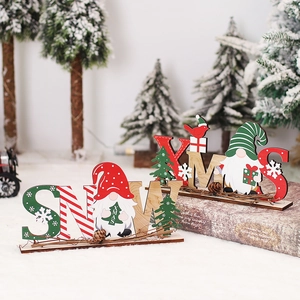 Decorazioni natalizie in legno con gnomi e scritte SNOW e XMAS per ornamenti da tavolo