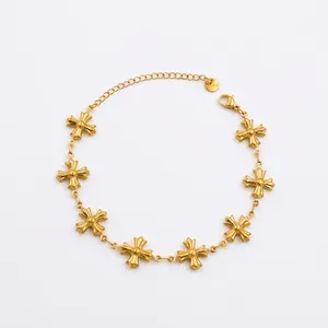 Byzantine style gold stainless steel cross necklace with lobster clasp and adjustable chain