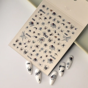 Gothic 5D spider web nail stickers with dark embossed patterns for Halloween decor