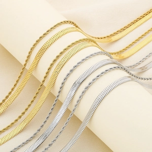 Colliers superposés en acier inoxydable doré et argenté, mailles corde et serpent