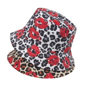 Leopard Print Lip Print Bucket Hat Polyester Sunshade Travel Streetwear Fashion For Women Men Double Sided Wearable