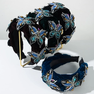 Vintage Velvet Butterfly Beaded Headband With Rhinestone Accents Luxurious Baroque Style Hair Accessory For Women Banquets