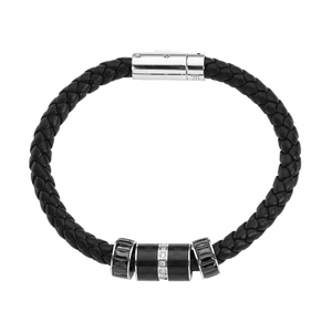 Herren Hip-Hop Edelstahl Geflochtenes Lederarmband Mit Strass Glückskugeln Personalisiertes Schwarzes Kordel Armreif Schmuck