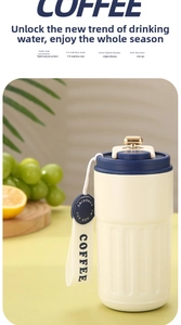 Detail of 316 stainless steel coffee mug with smart temperature display and non-slip texture