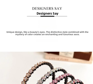 Detailed macro view of champagne and pink crystal rhinestones on a black headband