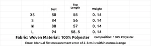 Detailed size chart for printed halter top featuring measurements from size XS to L