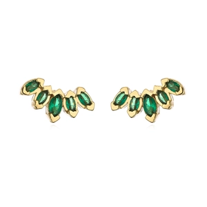 Light luxury geometric 18K gold plated earrings with marquise emerald green zircons