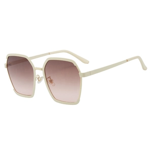 Chic semi-rimless polygonal metal sunglasses with cream frame and gradient lenses