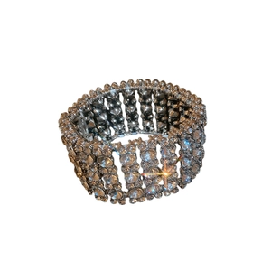 Sparkling geometric stretch bracelet with multi-row rhinestones and silver metal finish
