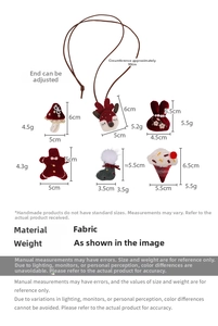 Size chart showing dimensions and weight of fabric cartoon Christmas pendant necklaces