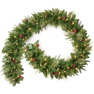 Artificial Christmas Garland With Pine Cones And Pine Needles Battery Powered LED Warm Lights Festive Rattan For Stair Home Decor