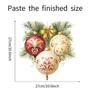 Finished size display of Christmas ball and pine needle wall stickers with dimensions