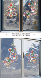 Detailed view of Christmas tree and star static window stickers for festive shop decoration