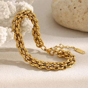 Minimalist 18K gold plated stainless steel lantern link chain bracelet for women
